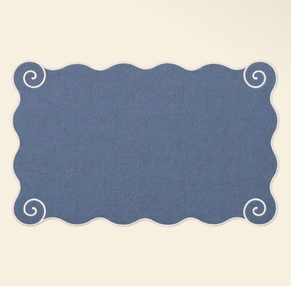 Broderede dækkeservietter, Bleu Poudré, sæt af 2 stk